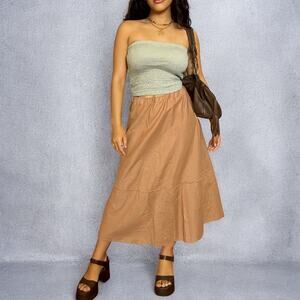 Vintage Y2K Old Navy 100% Cotton Lined Drawstring Tie Waist Midi Skirt Size 10